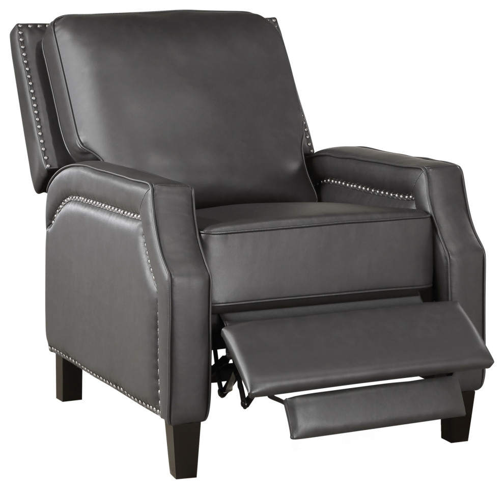 Berry 38 quotManual Recliner Armchair  Push Back  Black Vegan Leather   Transitional   Recliner Chairs   by VirVentures  Houzz