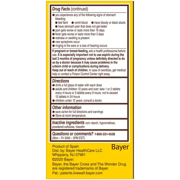 Bayer 100-Count 325mg Coated Aspirin Tablets