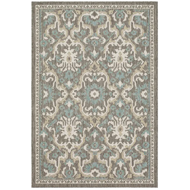 Mohawk Outdoor Home 5 x 8 Oushak Platinum Aqua Indoor-Outdoor Rug