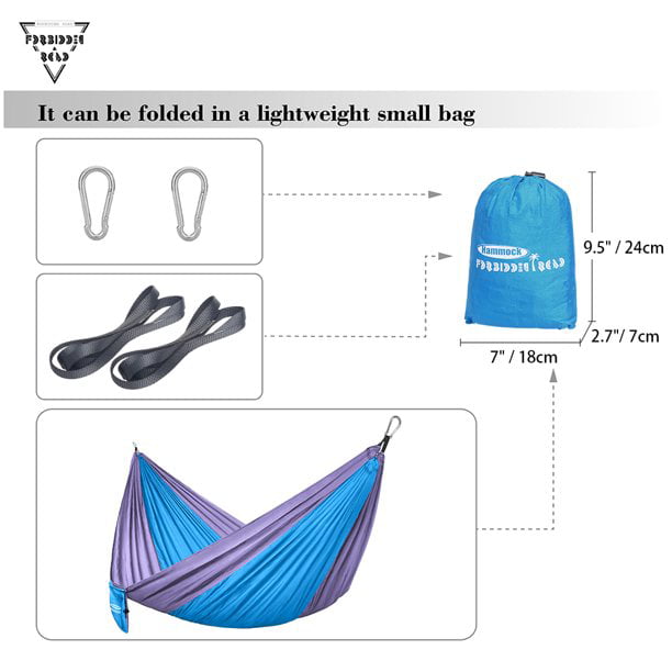 Forbidden Road Hammock Single Double Camping Lightweight Portable Hammock for Outdoor Hiking Travel Backpacking - Nylon Hammock Swing - Support 330lbs(Blue & Purple）