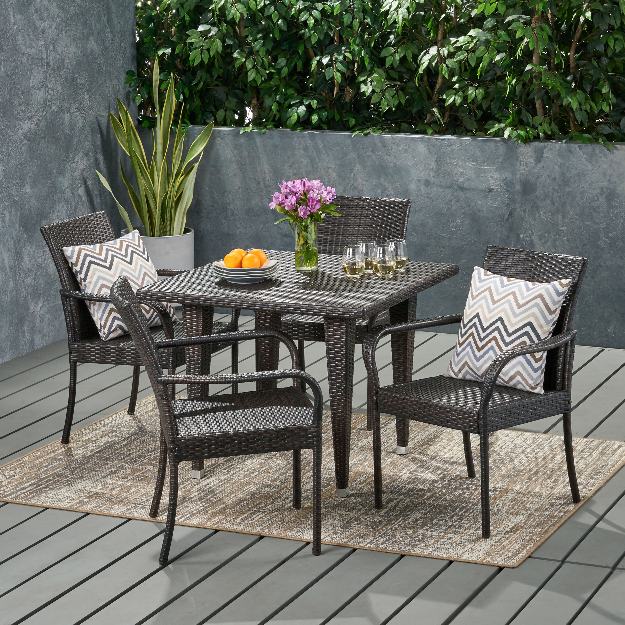 Bannon Outdoor Contemporary 4 Seater Wicker Dining Set