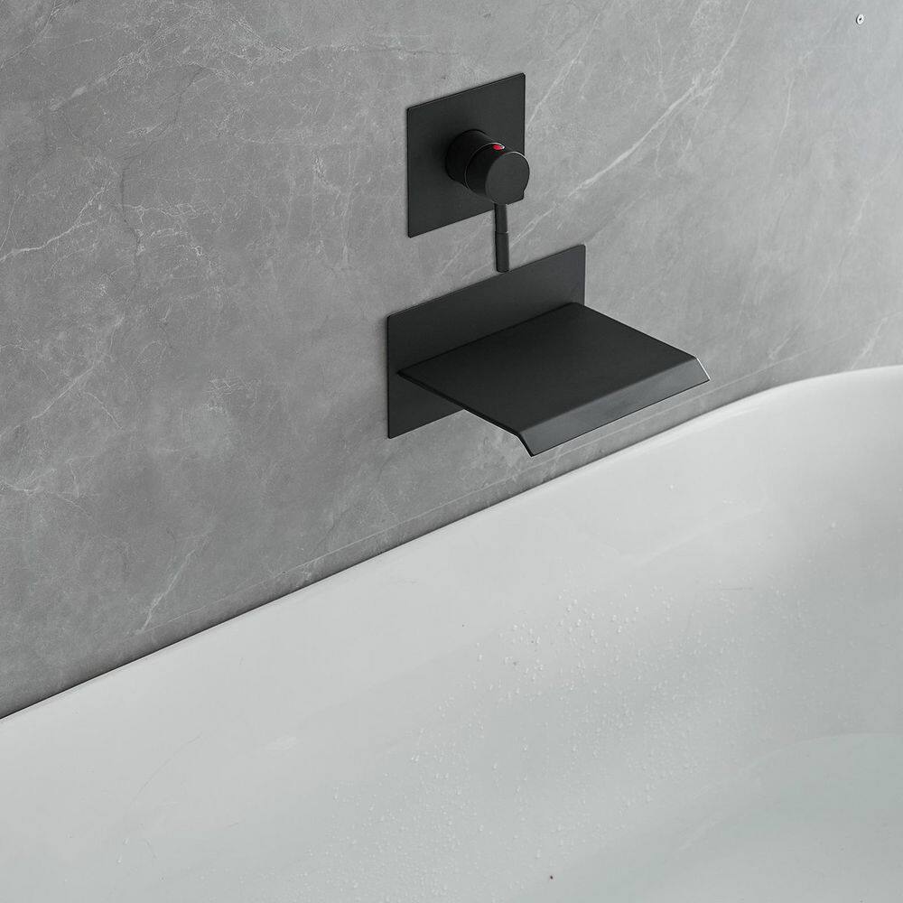 BWE Single Handle Wall Mount Spout Waterfall Tub Faucet Bathtub Filler in Matte Black B-93006-Black