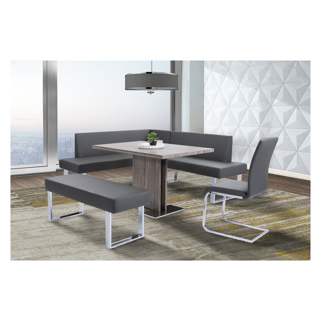 Amanda Contemporary Nook Corner Dining Bench In Gray Faux Leather And Chrome Finish Armen Living