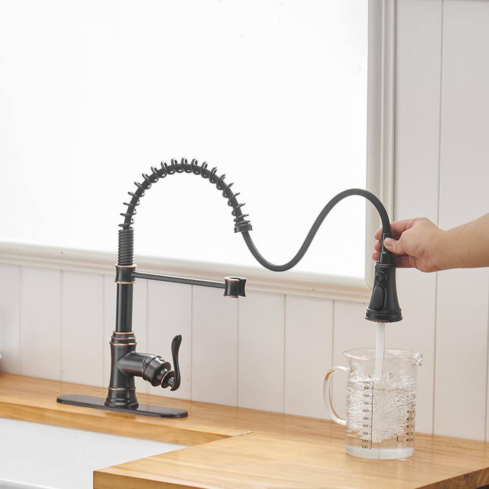 BWE Single-Handle Pull-Down Sprayer 3 Spray High Arc Kitchen Faucet With Deck Plate in Oil Rubbed Bronze A-94553-ORB