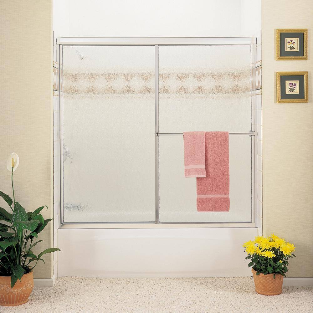 Contractors Wardrobe Model 1100 58 ½ in. x 56 ¾ in. Framed Bypass Sliding Tub Enclosure in Bright Clear with Rain Glass and Towel Bar 11-5856BCRNX