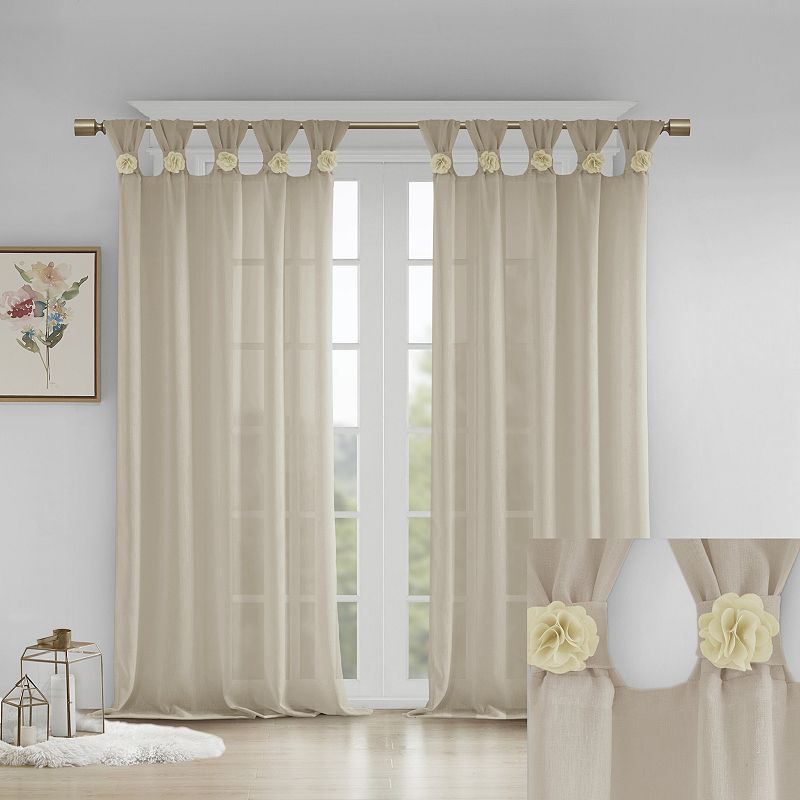 Madison Park Embellished Floral Sheer 1 Window Curtain Panel