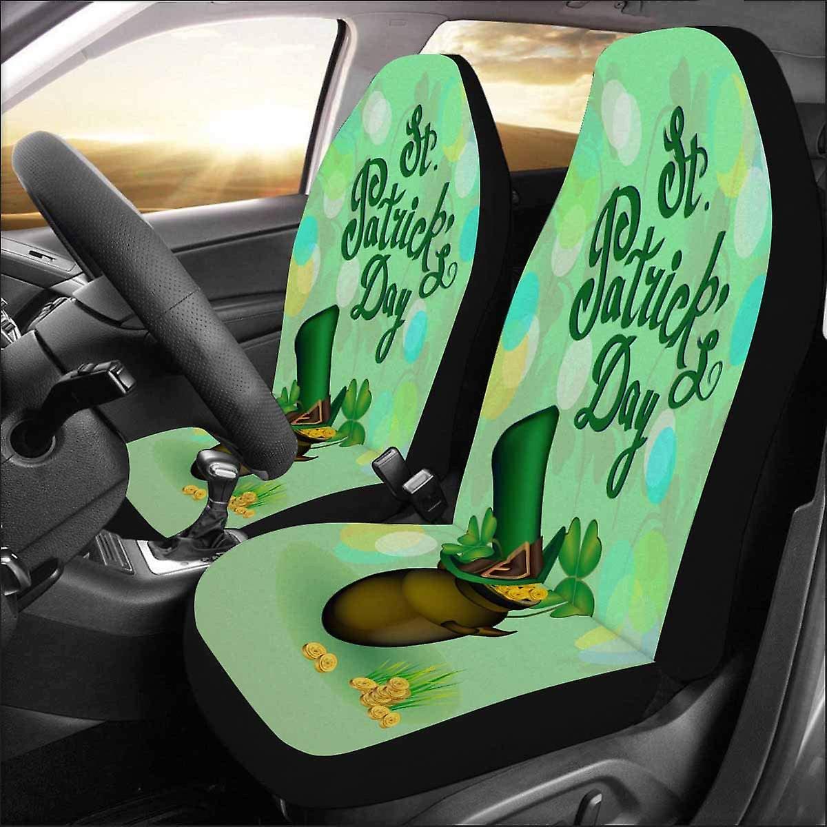 Set Of 2 Car Seat Covers Shamrock Clover Universal Auto Front Seats Protector Fits For Car，suv Sedan，truck D---41588