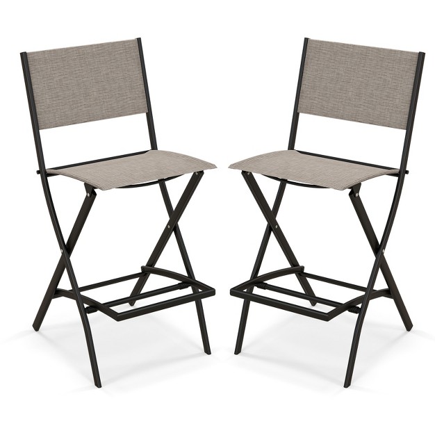 Tangkula Outdoor Barstools Set Of 2 4 Counter Height Folding Bar Chairs With Back And Footrest Versatile Patio Dining Chairs Coffee