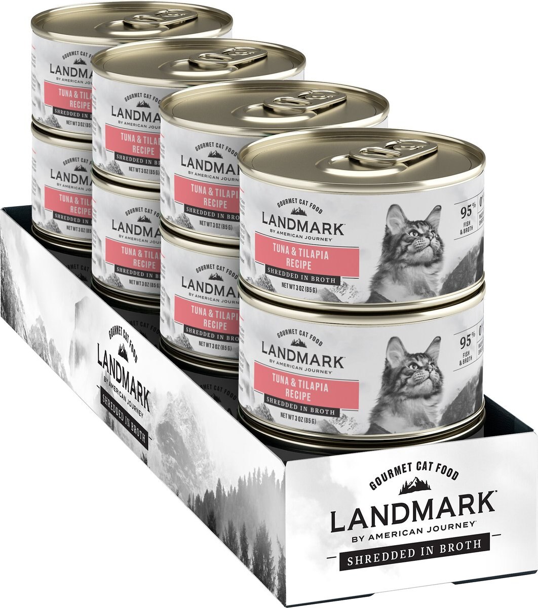 American Journey Landmark Tuna and Tilapia Recipe in Broth Grain-Free Canned Cat Food， 3-oz， case of 12