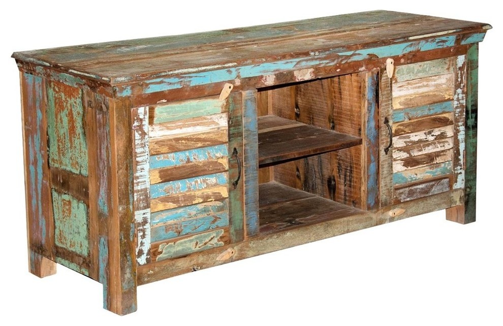 Fenwick Rustic Reclaimed Wood Shutter Door TV Stand Media Console   Farmhouse   Entertainment Centers And Tv Stands   by Sierra Living Concepts Inc  Houzz