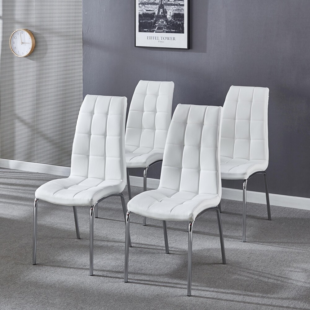 Classic Lattice Side Chairs Chairs Leatherette Dining ChairSet of 4  White