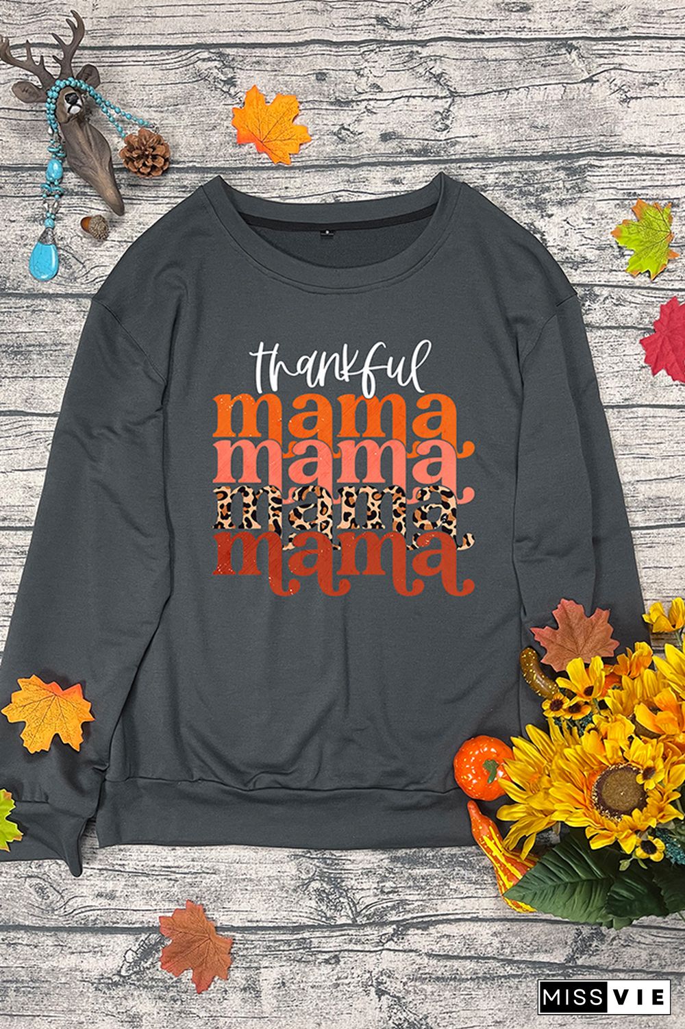 Thankful Mama Stacked Print O-neck Long Sleeve Sweatshirts Women Wholesale