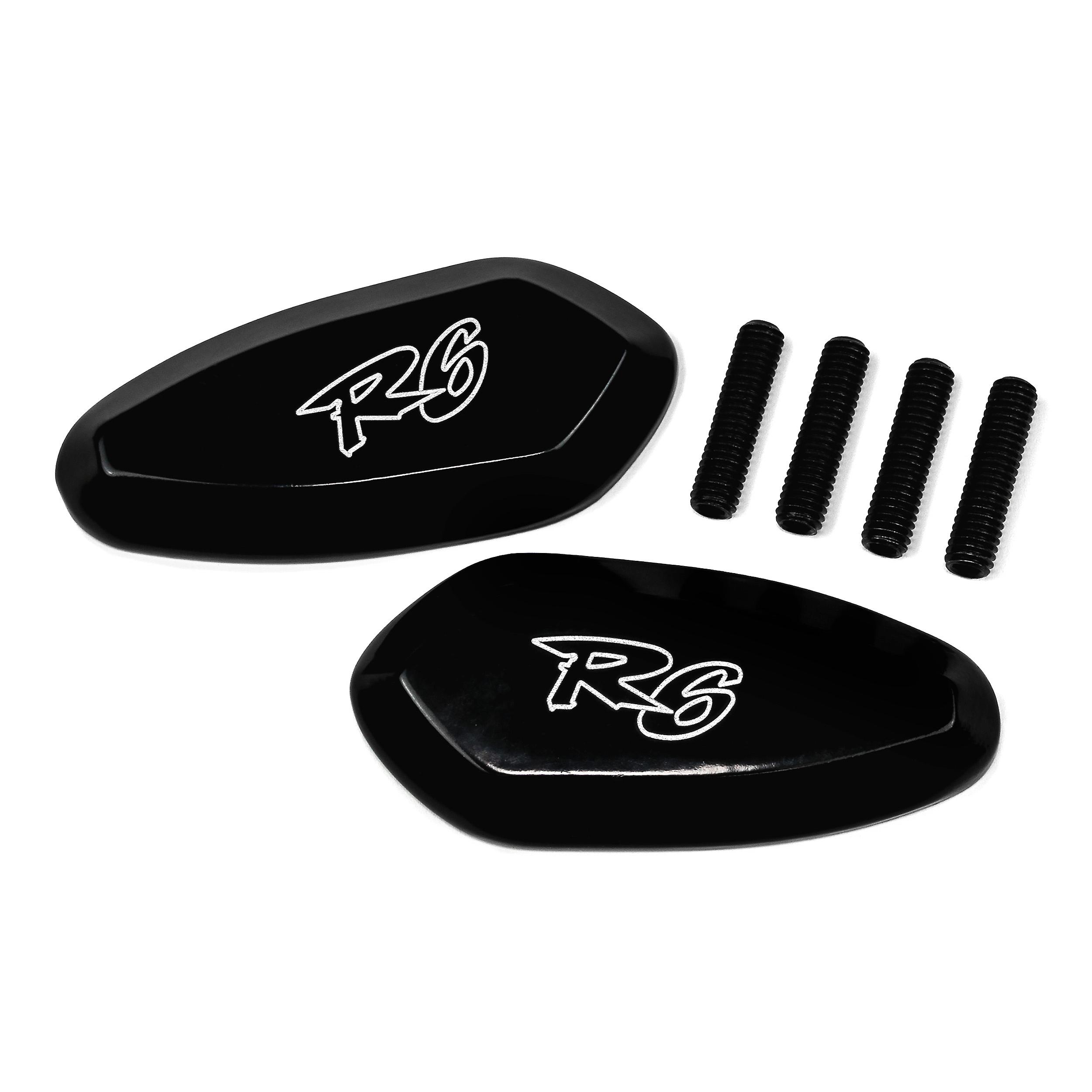 Mirror Block Off Base Plates Logo Engraved Black Compatible with 1999-2007 Yamaha R6 / YZF-R6