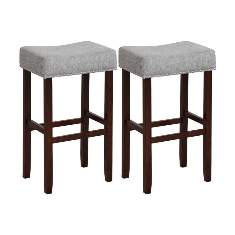 2 Set of 29 Inch Height Upholstered Bar Stool with Solid Rubber Wood Legs and Footrest - 17