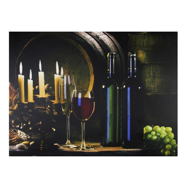 Led Lighted Flickering Wine And Candles Canvas Wall Art