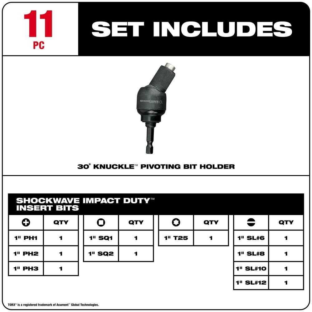 Milwaukee SHOCKWAVE 11-Piece 30 Knuckle Bit Holder 48-32-2301 from Milwaukee