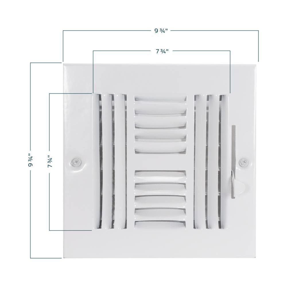 EZ-FLO 7-34 in x 7-34 in 4-Way Steel WallCeiling Register White 61618