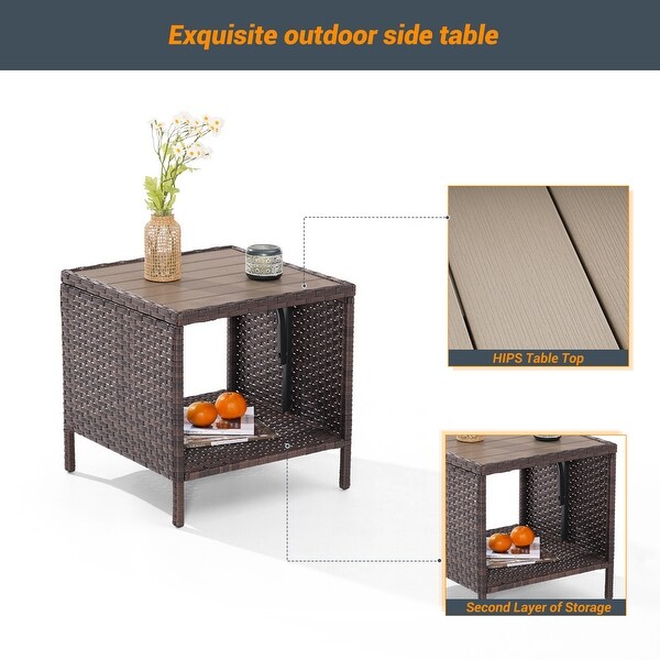 LIVOOSUN Patio HIPS Side Table，Square Coffee Table，Rattan End Table