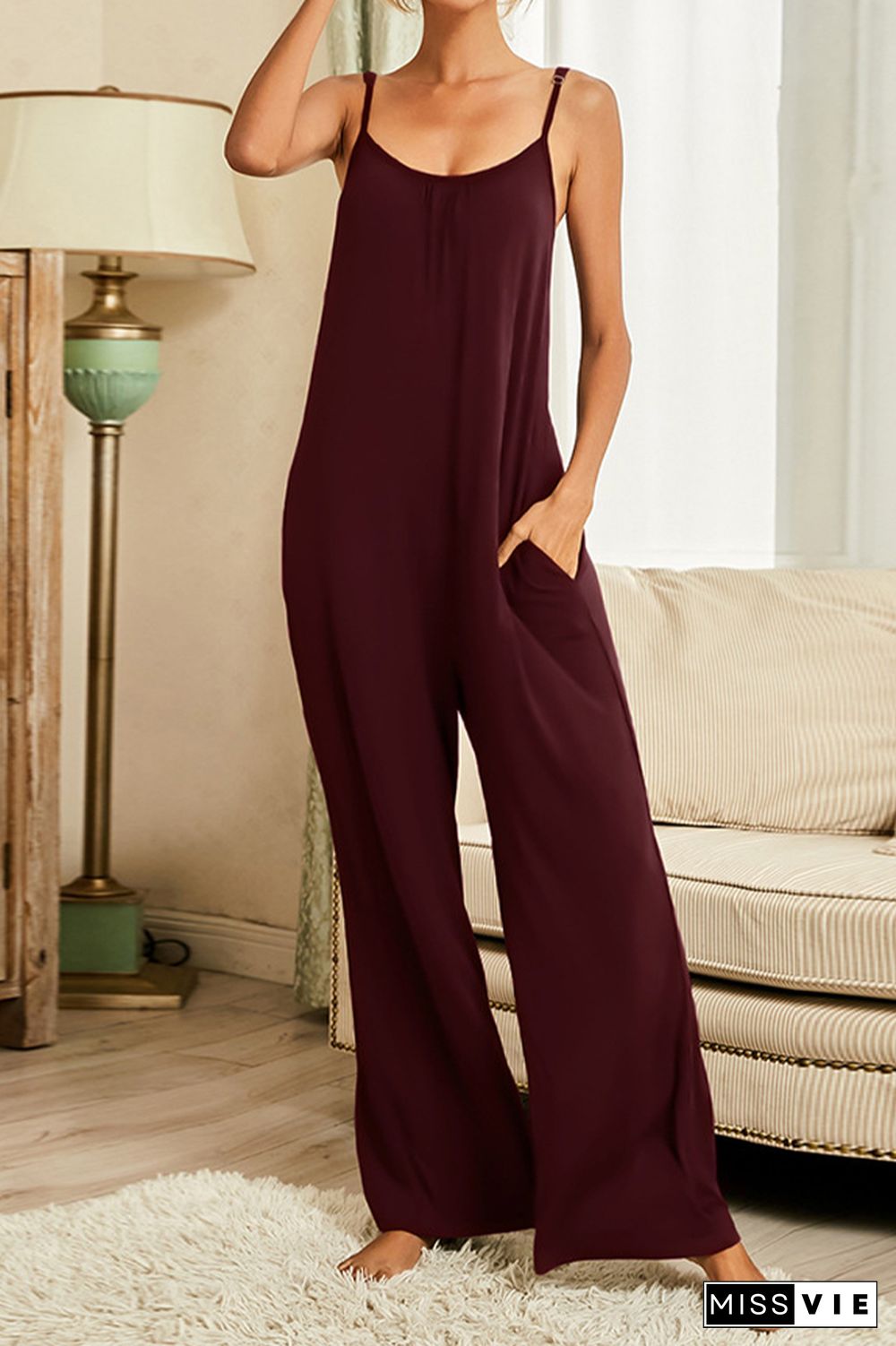 Plain Color Long Pants Loose Jumpsuit Wholesale