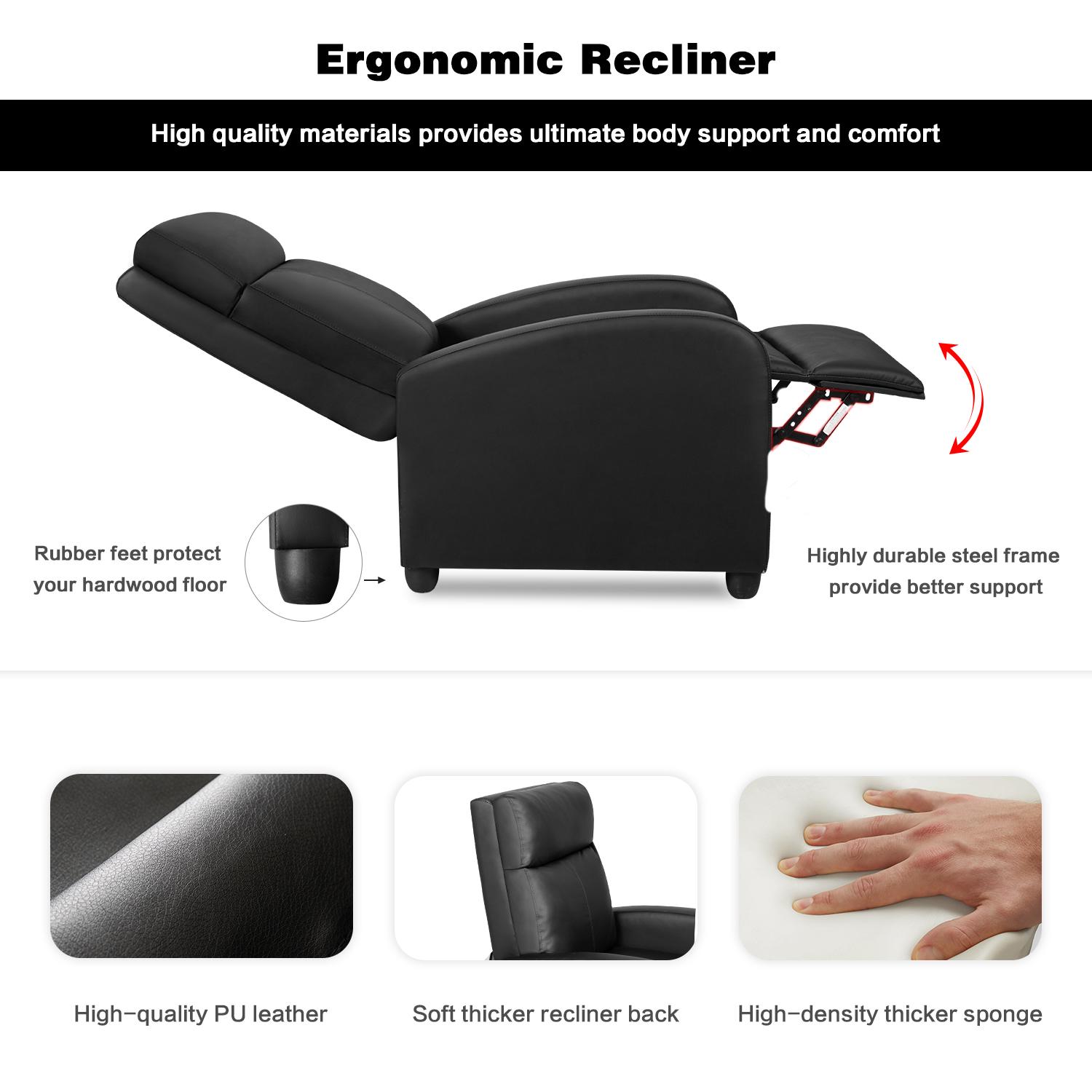 Lacoo Home Theater Recliner with Padded Seat and Backrest， Black