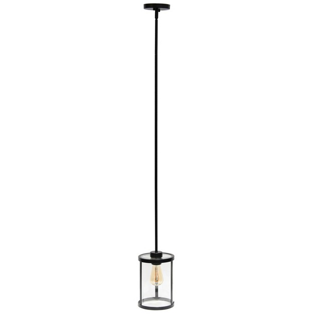 Modern Farmhouse Adjustable Hanging Cylindrical Clear Glass Pendant Fixture With Metal Accent Lalia Home