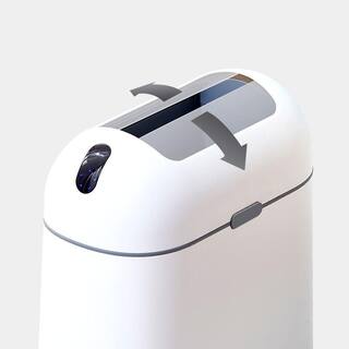 Dracelo Motion Sensor 2.5 Gal. Waterproof Waste Basket with Butterfly lid in. White with Grey Button B09L48632Y