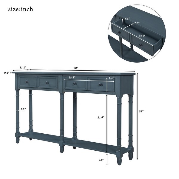 Console Table Sofa Table with Two Storage Drawers and Bottom Shelf