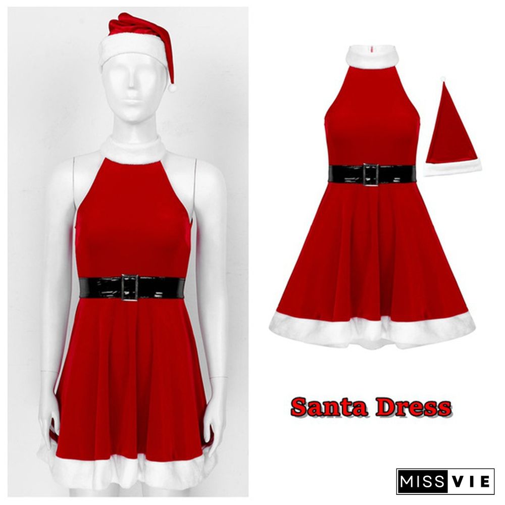 Womens Sexy Red Christmas Dress Party Miss Santa Costumes Outfits Fancy Dress