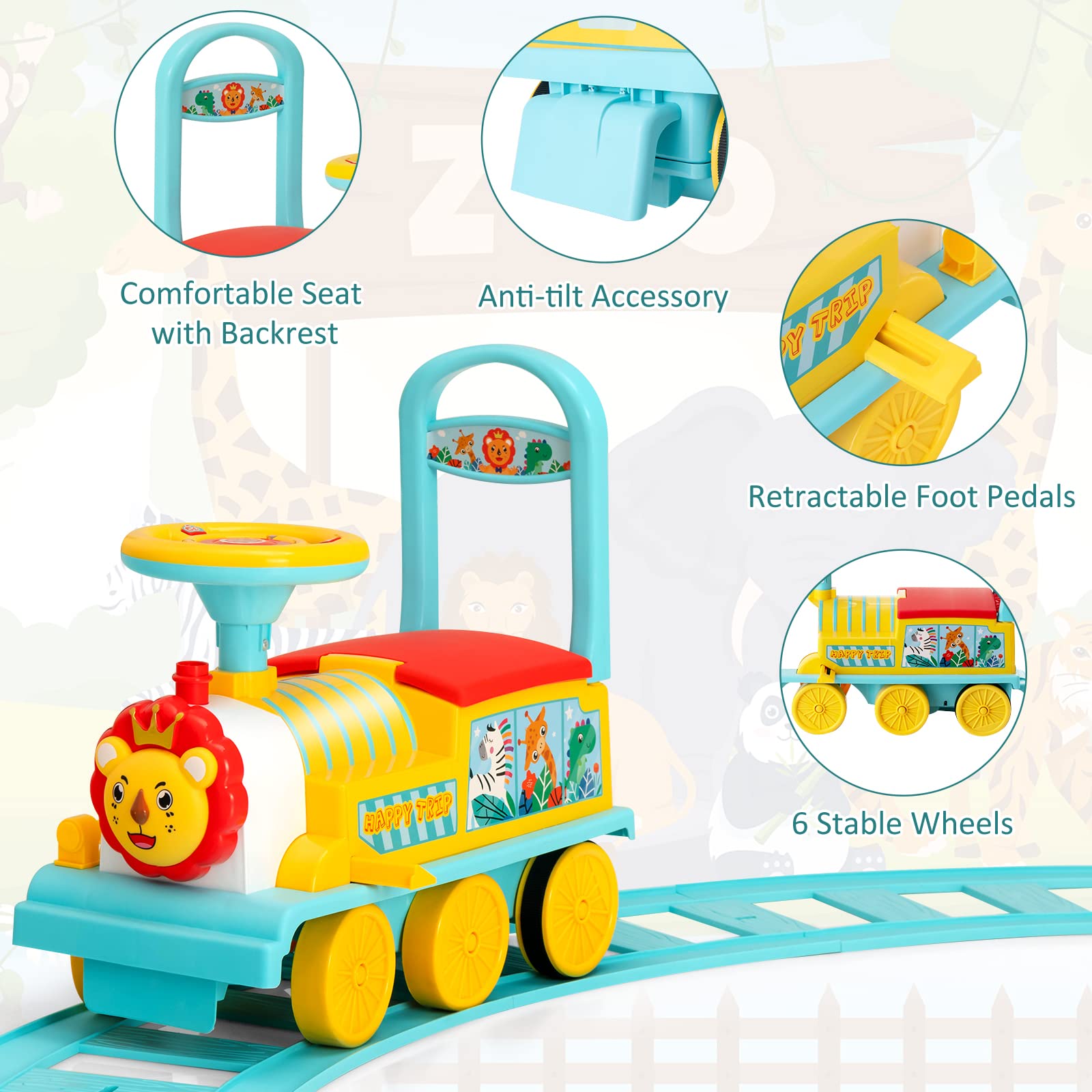 Costzon Ride on Toys, 6V Electric Ride on Train with Tracks, Battery Powered Ride on Car