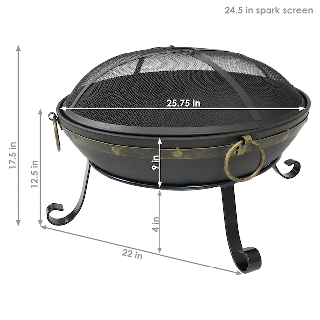 Sunnydaze Decor NB-147 25.75-in W Black Steel Wood-Burning Fire Pit