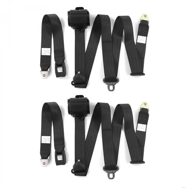 Black Retractable Bucket Seat Belt Kit for 1960-1969 Chevy Corvair Standard 3 Point - 2 Belts