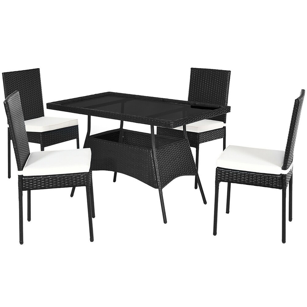 Costway 5PCS Patio Rattan Dining Set Table w/Glass Top Garden   See Details