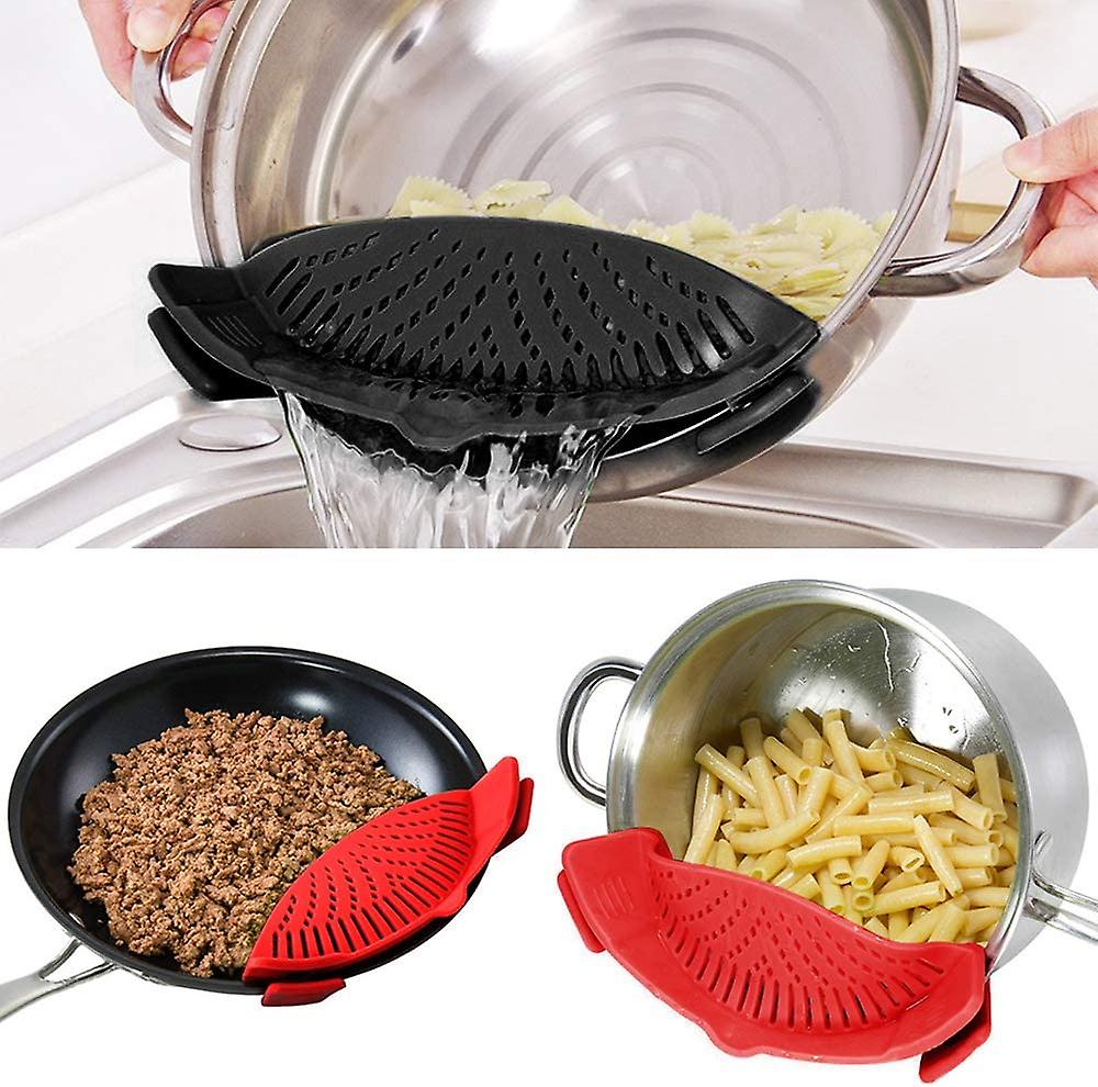 Snap Strainer， 2 Packs Of Hands-free Clip-on Heat Resistant Colander Pour Spout For Pasta Vegetable Noodles Pot Bowl Pan Red+black -