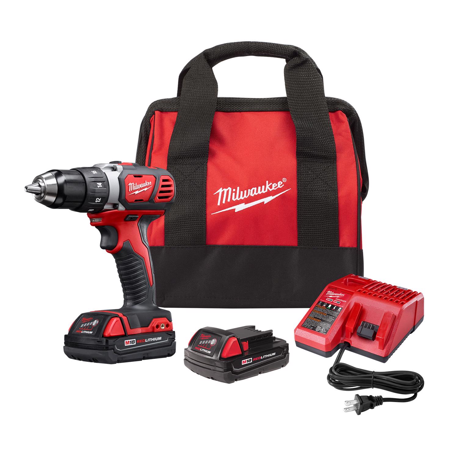 MW M18 18 V 1/2 in. Brushed Cordless Compact Drill Kit (Battery \u0026 Charger)