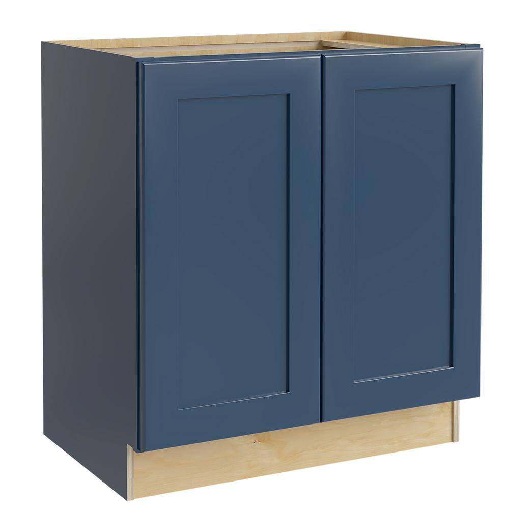 Home Decorators Collection Newport Blue Painted Plywood Shaker Stock Assembled Bath Kitchen Cabinet Soft Close FH 36 in. x 34.5 in. x 21 in. VB3621FH-NMB