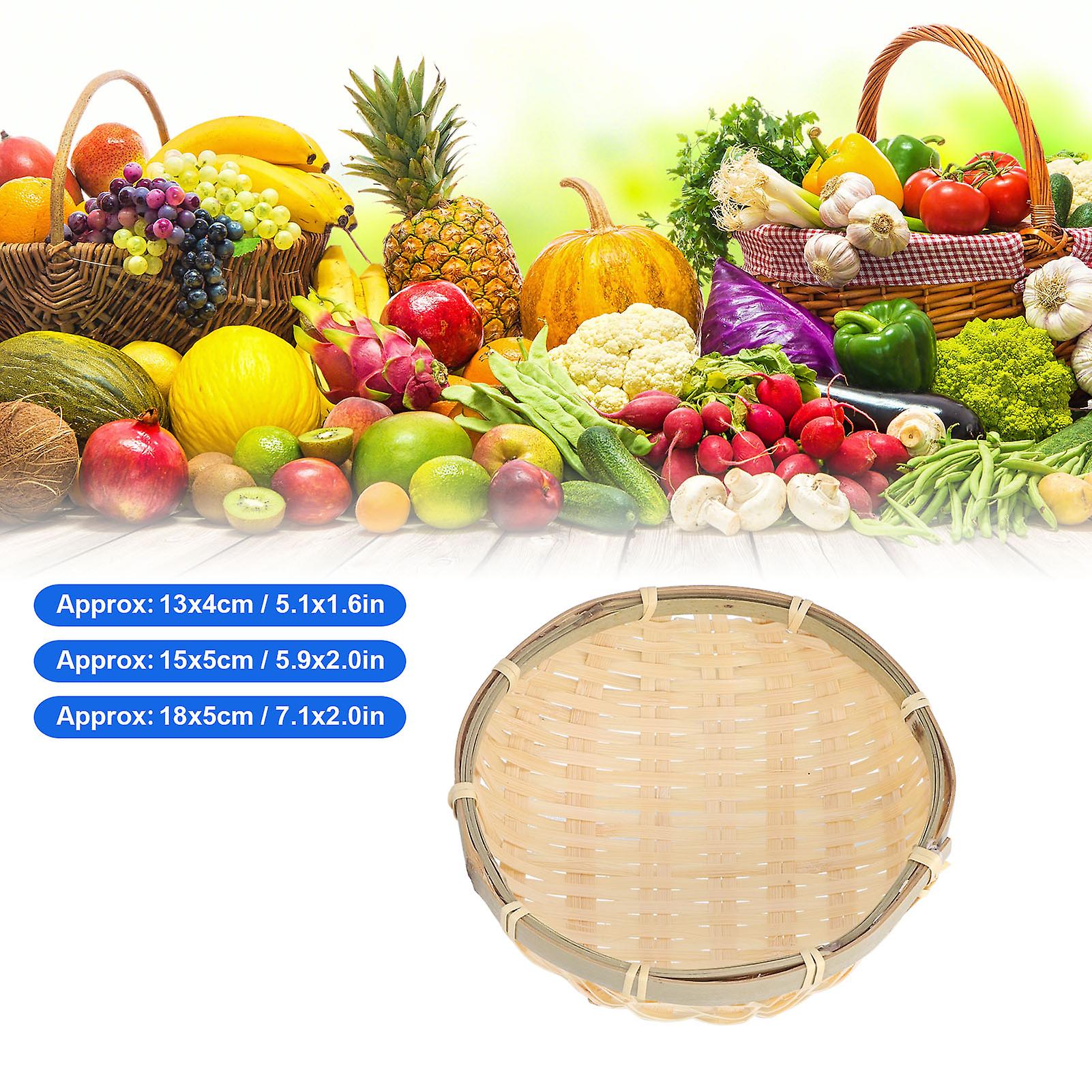 Fruit Basket Tray， Handmade Round Woven Bamboo Basket Stackable U Shape Holder Flat Vegetables Serving Basket For Food Vegetable Storage[13cm*4cm]