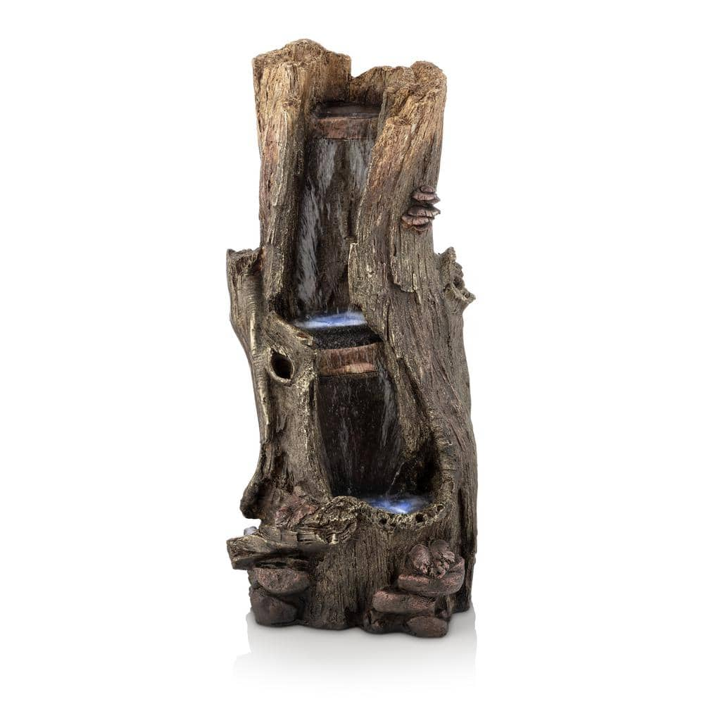 Alpine Corporation 41 in. Tall Outdoor Rainforest Waterfall Tree Trunk Fountain with LED Lights WIN258