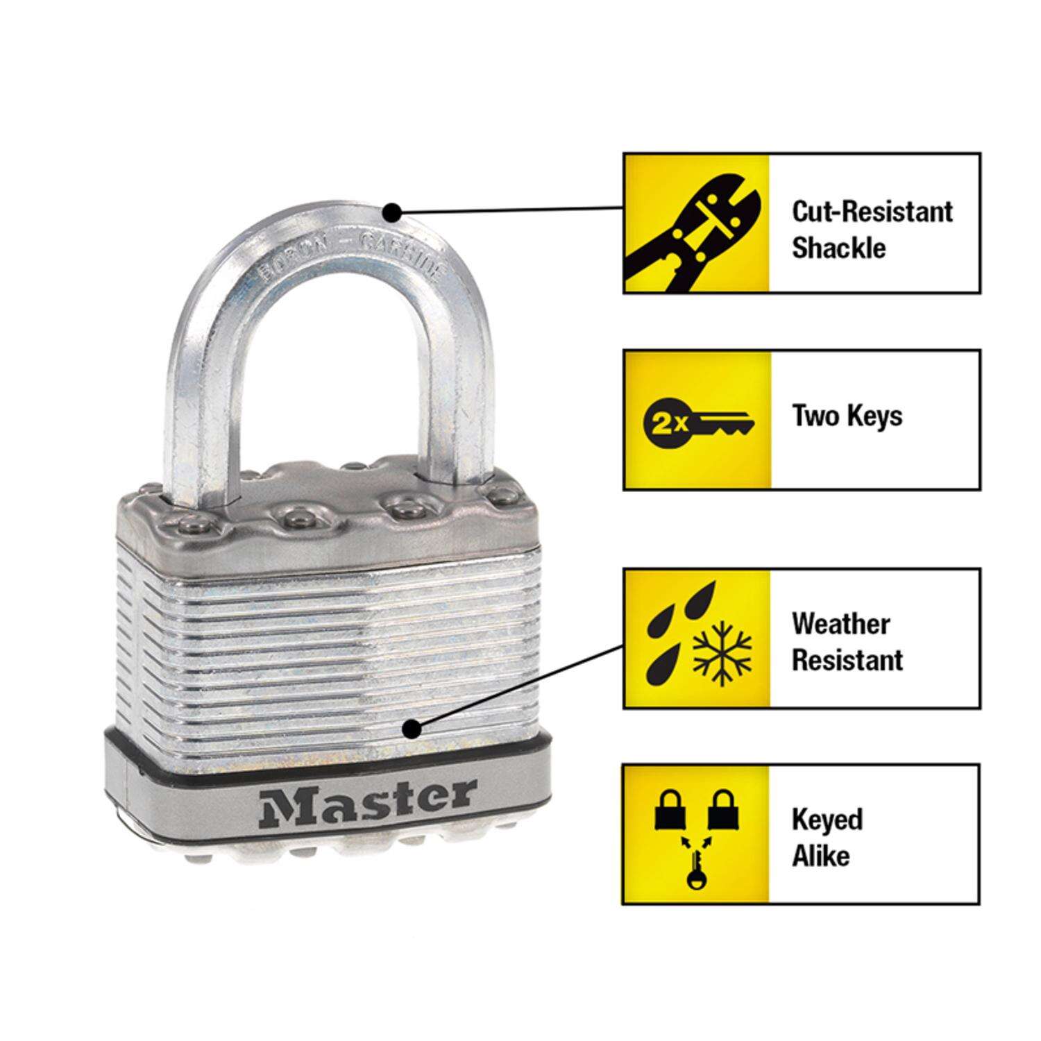 Master Lock 3-3/32 in. H X 1-13/64 in. W X 2 in. L Steel Ball Bearing Locking Padlock Keyed Alike