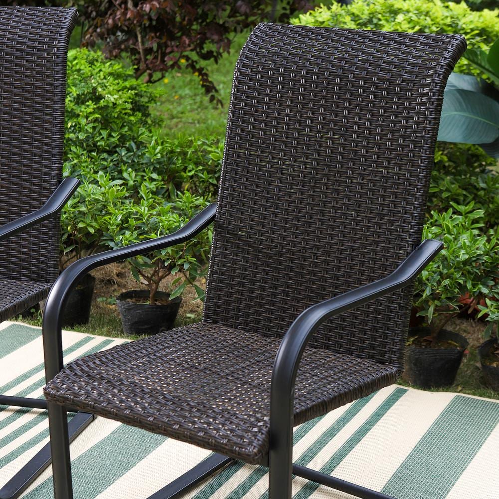 PHI VILLA Rattan Metal C-Spring Outdoor Dining Chair with High in Back (2-Pack) THD-PV-002