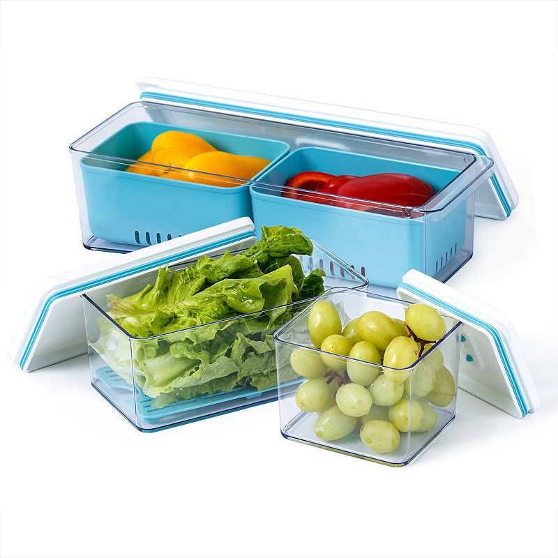 Lille Home Stackable Produce Saver， Organizer Bins/Storage Containers With Removable Drain Tray， Set of 3