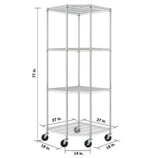 TRINITY EcoStorage Chrome 4-Tier Rolling Corner Steel Wire Shelving Unit (27 in. W x 77 in. H x 18 in. D) TBFZ-0909