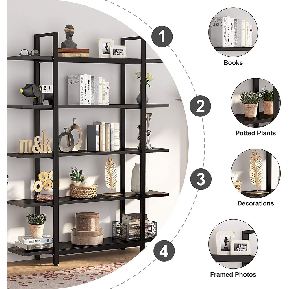 Tribesigns 5 Tier Industrial Large Open Bookcase Bookshelf