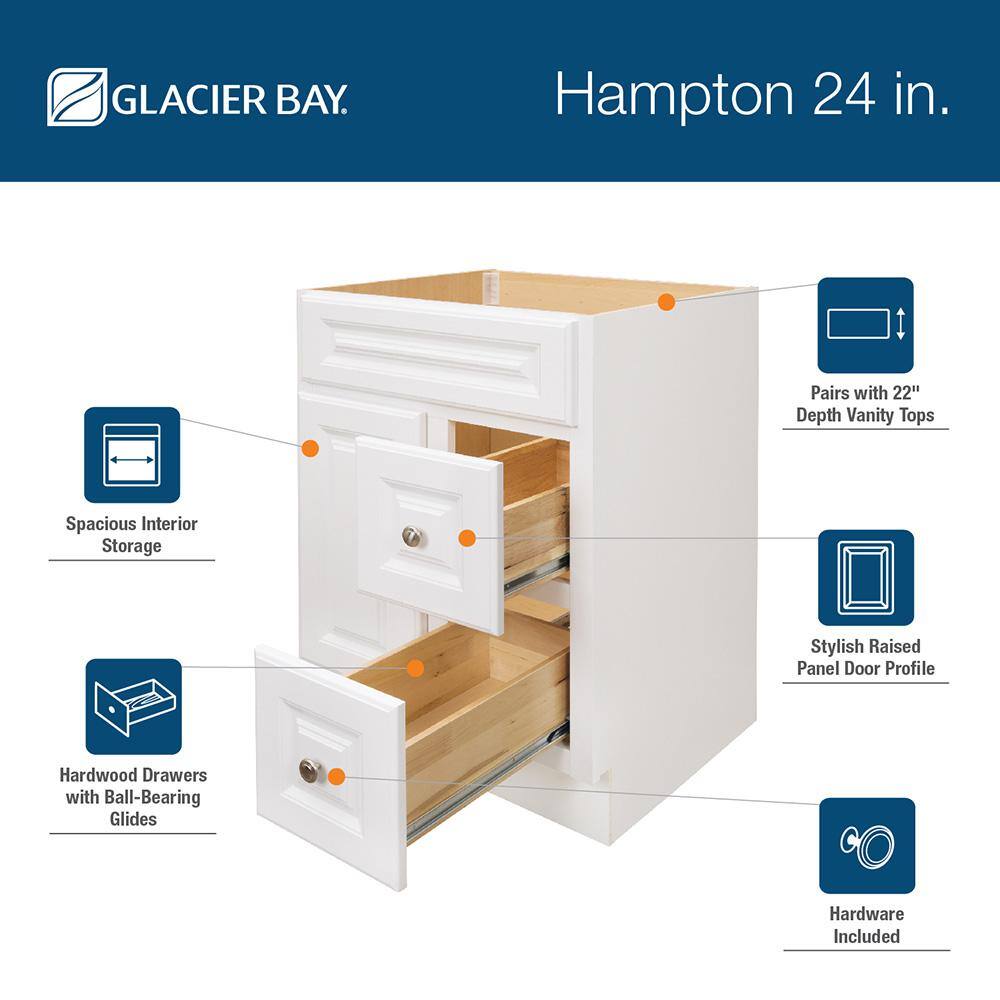 Glacier Bay Hampton 24 in. W x 21 in. D x 33.5 in. H Bath Vanity Cabinet without Top in White HWH24D