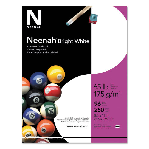 Neenah Paper Bright White Card Stock， 96 Bright， 65lb， 8.5 x 11， 250/Pack (91904)