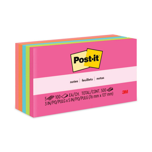 Post-it Original Pads in Cape Town Colors， 3 x 5， 100-Sheet， 5/Pack (6555PK)