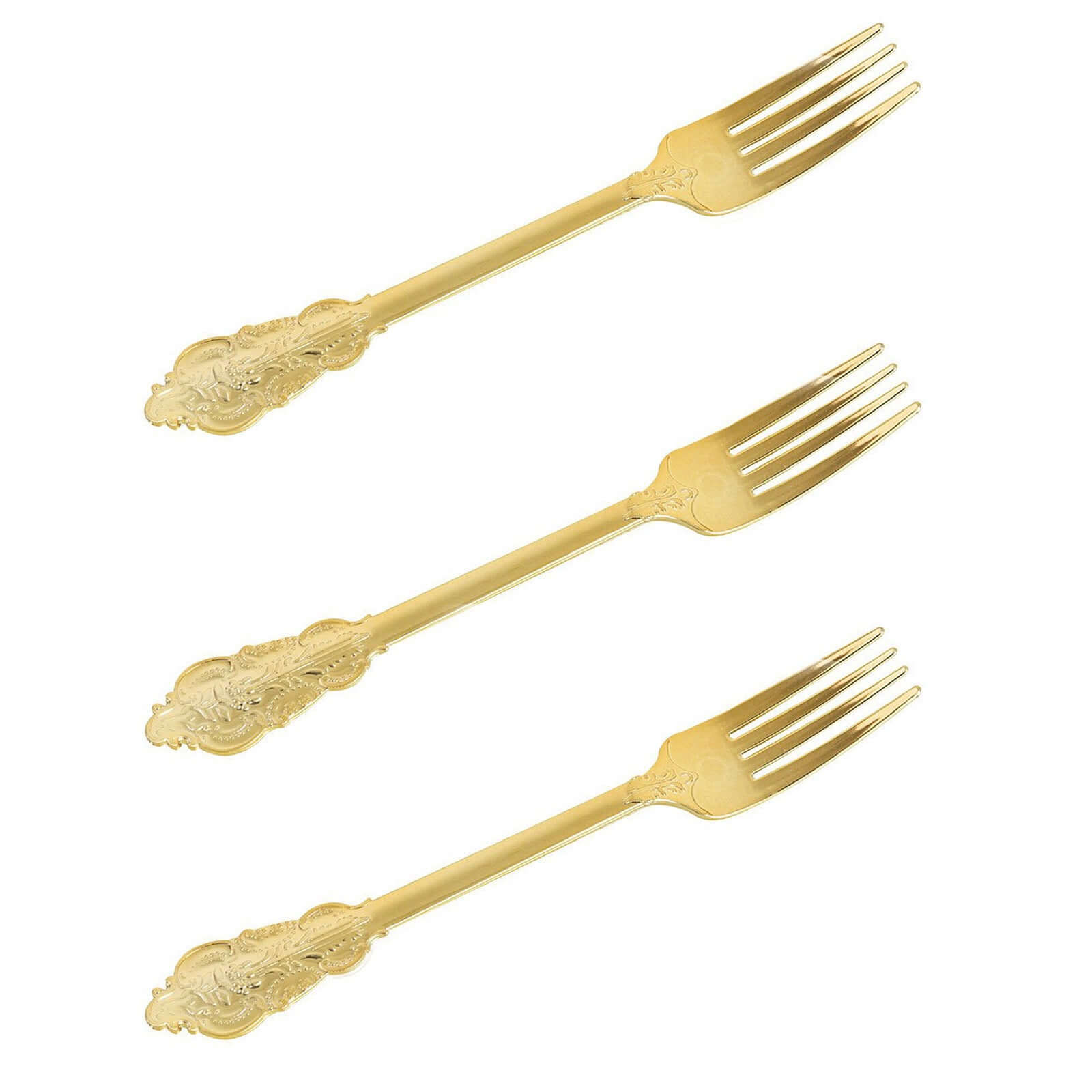 24 Pack Metallic Gold Baroque Style Heavy Duty Plastic Forks 8