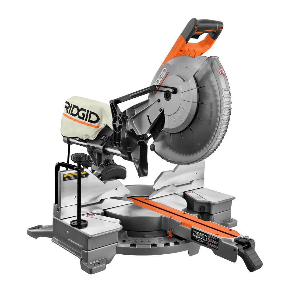 RIDGID 15 Amp Corded 12 in. Dual Bevel Sliding Miter Saw with 18V Cordless 10 oz. Caulk Gun and Adhesive Gun R4222-R84044B