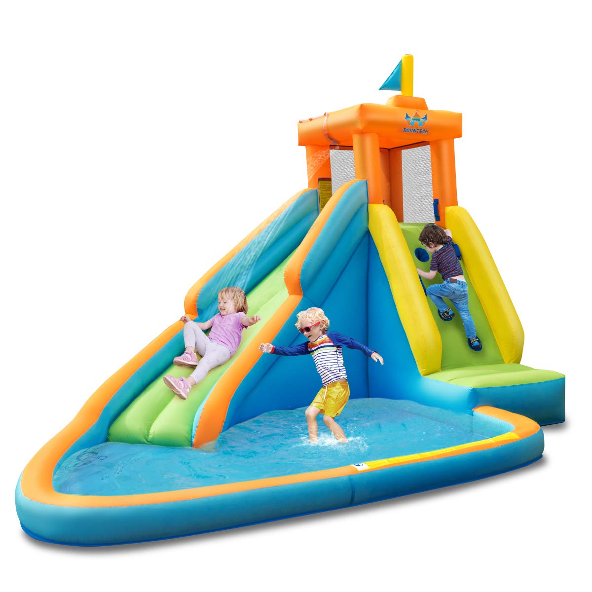 Inflatable Water Slide, Bouncer Pool w/Long Slide (Without Blower)