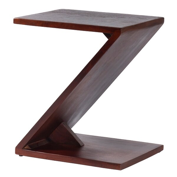 24 Inch Rectangular Mango Wood Side Table， Z Shaped Frame， Dark Brown