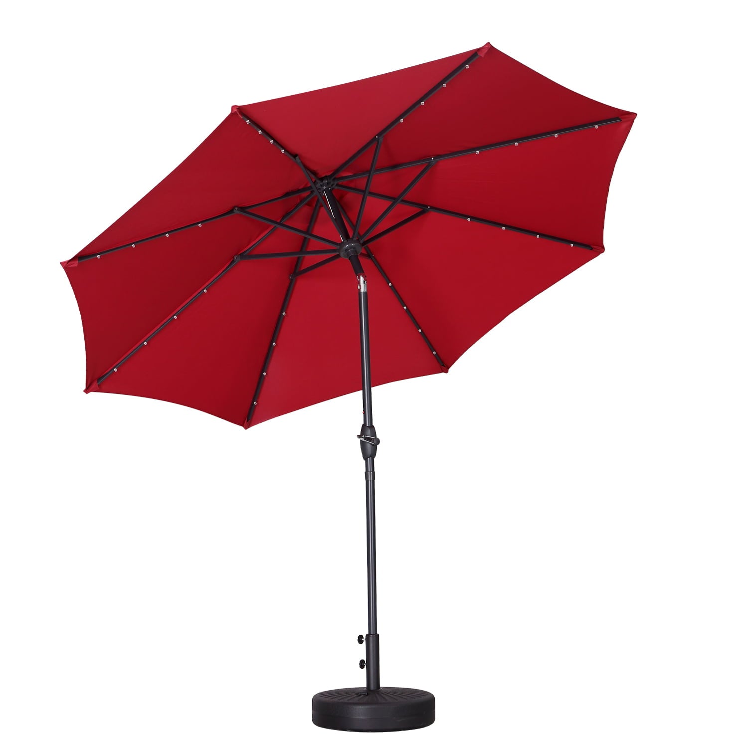 Ainfox 9Ft Outdoor Patio Solar Powered Umbrella with 32 LED Lights 8 Sturdy Ribs ,Table Market Umbrella with w/Tilt Adjustment and Crank for Garden,Deck,Backyard,Pool(Red)